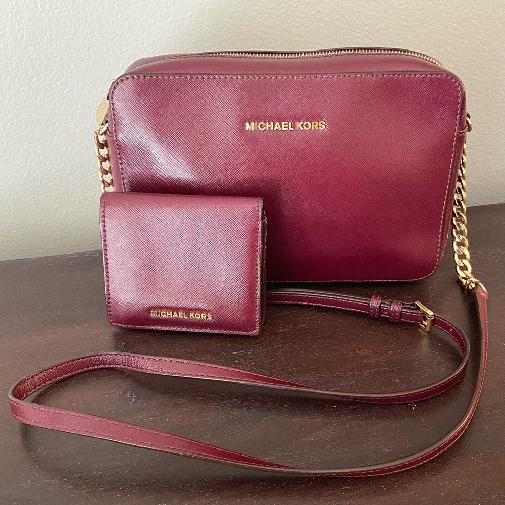 Michael Kors Jet Set Mulberry Crossbody Bag and Bifold Wallet